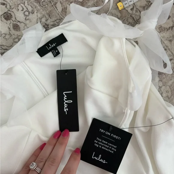 Lulus Romantic Celebration White Tie-Strap Bodycon Midi Dress Size medium Bridal - Picture 5 of 10